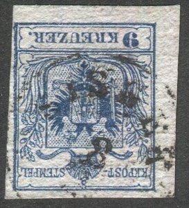 AUSTRIA 1850 9 Kr, Type III, SISSEK cancel, Sc 5, VF