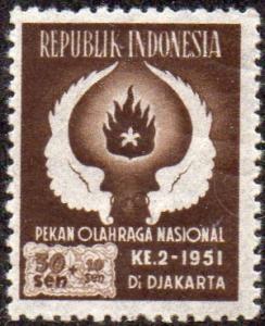 Indonesia B66 - Mint-NH - 30s + 10s Wings / Flame (1951) (cv $0.60)