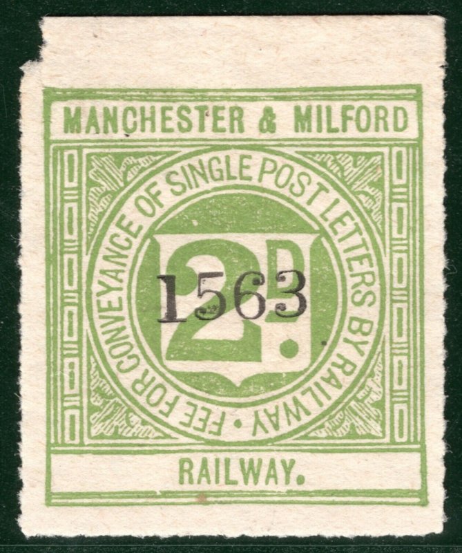 GB Wales M&MR RAILWAY 2d Letter Stamp MANCHESTER & MILFORD (1891) Mint MNG BRW52