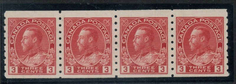 Canada #130b Very Fine Never Hinged Coil Strip Of Four **With Certificate**