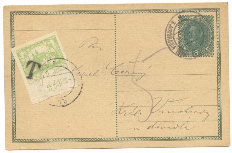 Czechoslovakia 1919 Austrian Postal Stationery +Czech franking, Postage Due 