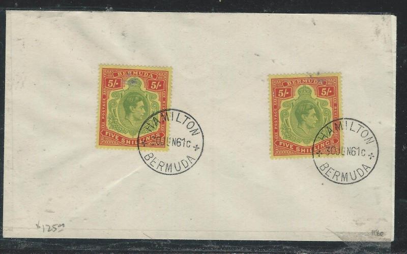 BERMUDA (P2906B) 1950 KGVI KEYPATE 5/- SG 118EX2  CTO ON UNADDRESSED ENVELOPE