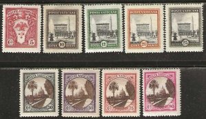 Vatican 19-27,  mint lightly hinged,  & never hinged. #20 has no gum 1933.  (V7)