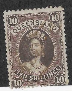 Queensland #82  10 sh  Queen Victoria  (U) revenue cancel