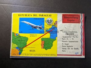 1976 Express Paraguay First Flight Cover FFC Asuncion to Paris France