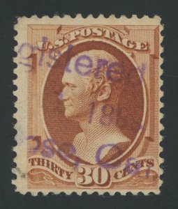 USA 217 - 30 cent Hamilton - Fine Used with Violet 1888 Registry Cancel