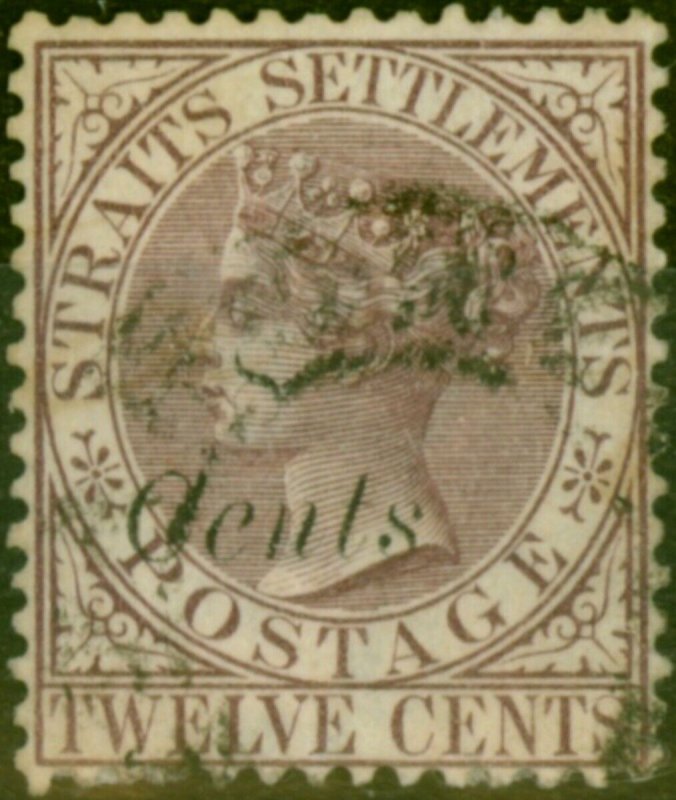 Straits Settlements 1884 8 on 12c Brown-Purple SG75 Fine Used