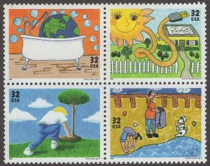 1995 Earth Day Block of 4 32c Postage Stamps, Sc# 2951-2954, MNH, OG