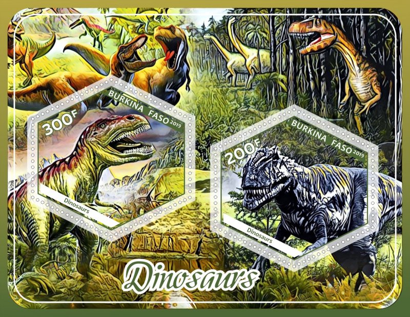 Stamps. Fauna. Dinosaurs  2019 year 1+1 sheets perforated