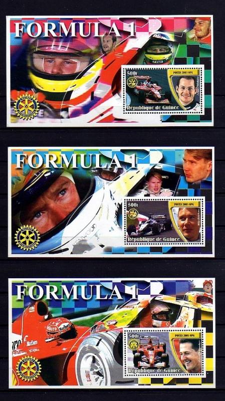 GUINEA - 2003 - RACE CARS - DRIVERS - FORMULA 1 - RACING - 3 X MINT S/SHEETS!