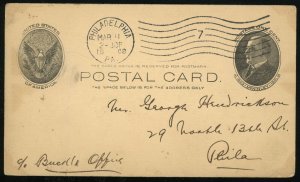 USA #UX18 Stationery Postal Card 1908 Philadelphia 1c Postage McKinley