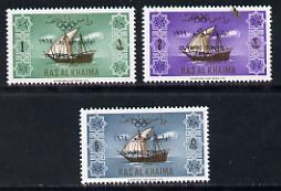 Ras Al Khaima 1965 Ships set of 3 with Olympic Games over...