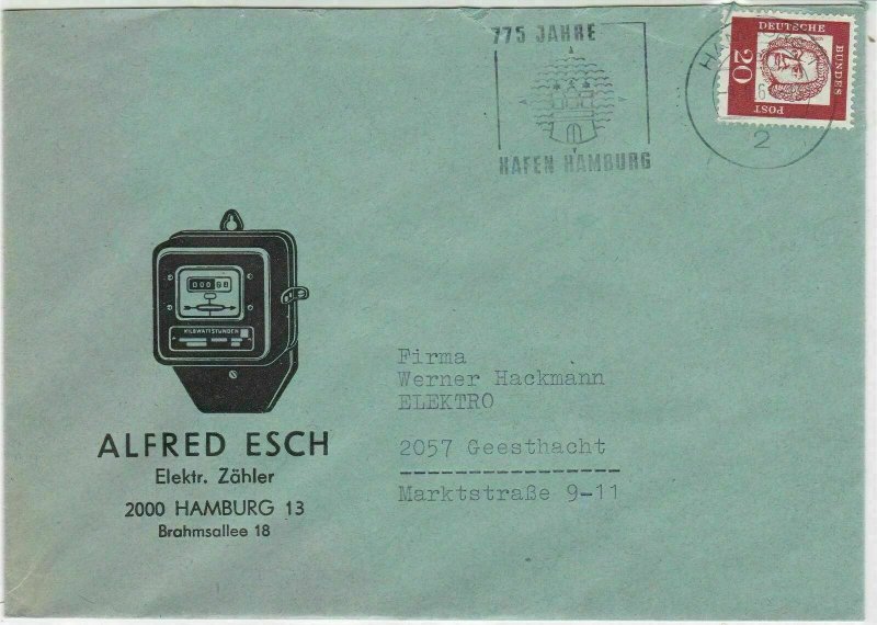 Germany 1964 775 Years Port Hamburg Slogan Elec Meter Illust. Stamps Cover 29549