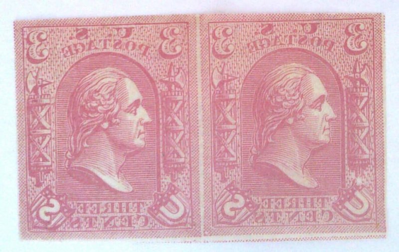 Scott #79-E8a - 3c Light Red - Loewenberg Decalcomania - Pair - Essay