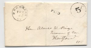 1847 Brooklyn CT stampless folded letter black cDS large 5 in circle rate H.3462