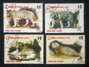 CUBA Sc# 5045-5048 YEAR OF THE TIGERS Chinese lunar CPL SET of 4  2010 used cto