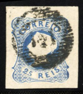 Portugal #2 Cat$19, 1853 25r blue, used, wide margins