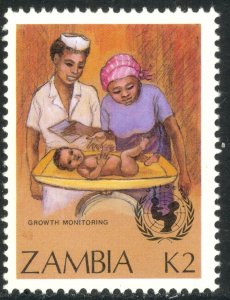 ZAMBIA 1988 2K NURSE WEIGHING CHILD UN CHILD SURVIVAL CAMPAIGN Sc 441 MNH