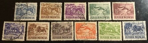 Indonesia Scott#424-431, 450-451, 453 Used Group of 11 F/VF to XF Cat. $2.20