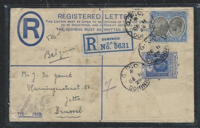 LEEWARD ISLANDS (P0404B) 1929 KGV RLE 3D+ DOMINICA 2 1/2D REG FROM DOMINICA TO B