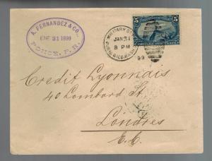 1899 Puerto Rico Ponce Military Station Cover to Credit Lyonnais Bank in England