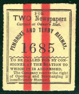 GB Wales P&TR RAILWAY 2 Newspapers Parcel Stamp *PEMBROKE & TENBY* Mint MM WHB63