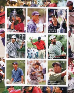 Tajikistan 2000 TIGER WOODS Sheet (9) Imperforated Mint (NH)