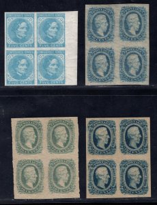 MOMEN: US STAMPS CSA #6, 11, 11c, 12 IMPERF BLOCKS MINT OG NH VF LOT #89312