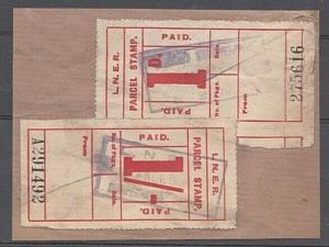 GB 1930s LNER Railway Parcel Stamps on piece - Dunfermline cancel ?........57328