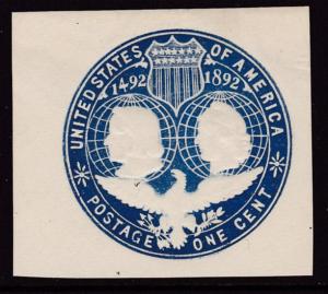 United States 1 cent blue Columbian Cut Square VF