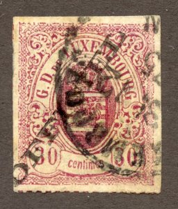 Luxembourg Scott O8 UVLHNG - 1875 30c OFFICIEL Overprint - SCV $75.00