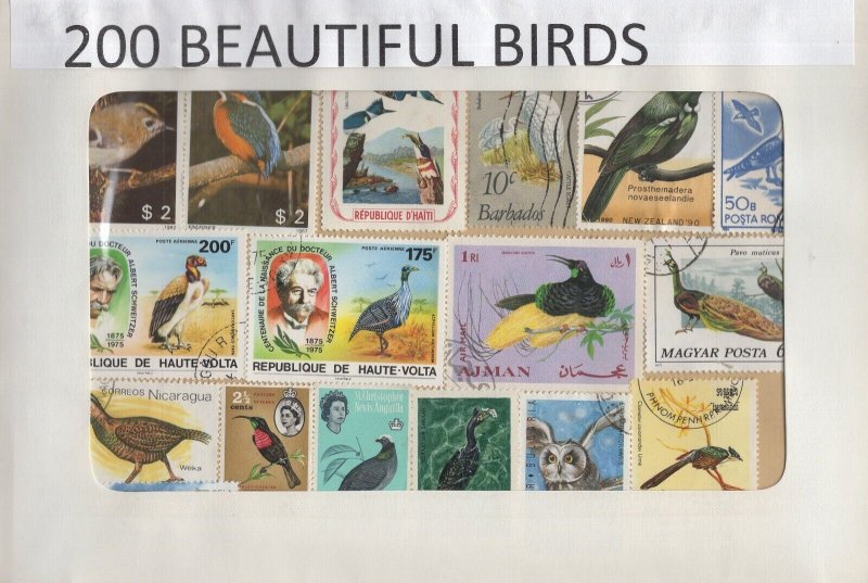 A Nice Selection Of 200 All Different Topicals. Beautiful Birds.   #02 TOP22