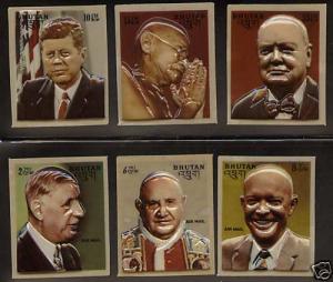 Bhutan 145-5e MNH 3D stamps Churchill, Gandhi, Kennedy