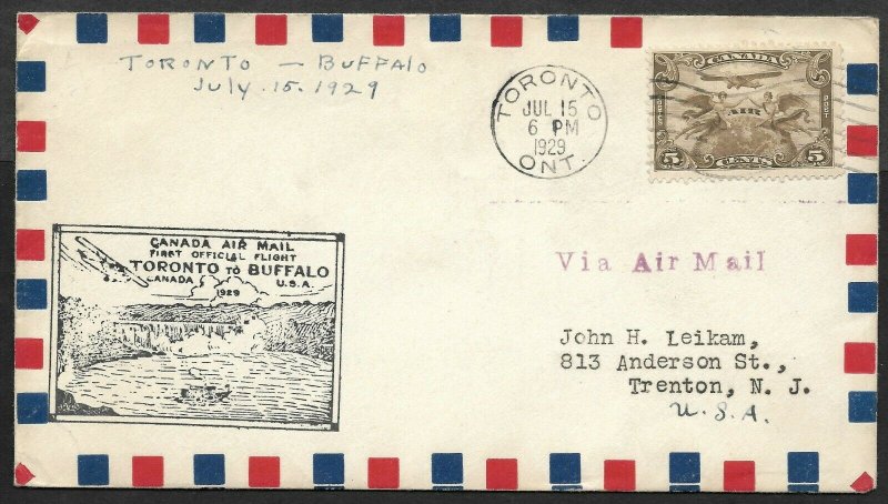 Doyle's_Stamps: Canada-US Post History: Toronto to Buffalo 1st Flight Cover