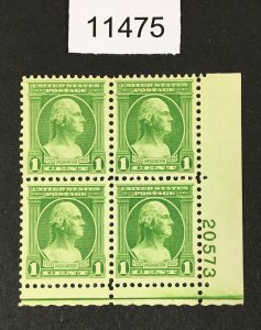 MOMEN: US STAMPS # 705 MINT OG H PLATE BLOCK LOT #11475