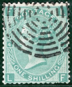 GB QV SG.117 1s Green Plate 4 (1867) Superb SPIDER'S WEB TELEGRAPHIC Used LRED56