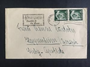 1935 Saar Germany cover Saar is German Musical Note cancel