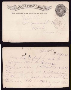 Canada CVR11-postal stationery used-1c QV-Thorold,Ont duplex Jun1 1895-