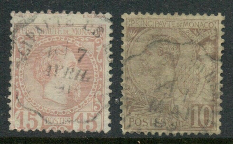 Monaco: 1885 & 1891-1921 Zwei Gebraucht Singles; Sc 5 & C15