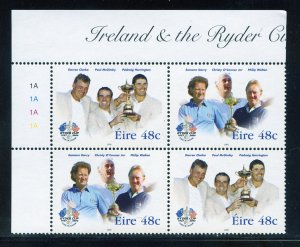 Ireland 1629a MNH,  Ireland and the Ryder Cup (UL) Plate Block from 2005.
