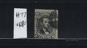 US #77 1861-66 LINCOLN - 15 CENTS (BLACK) - USED