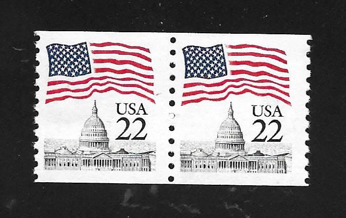 SC# 2115 - (22c) - Flag Over the Capitol, coil pf 10 V, MNH, pair