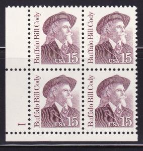 United States 1986 Great Americans Issue 15c Buffalo Bill Cody Plate Number Blk