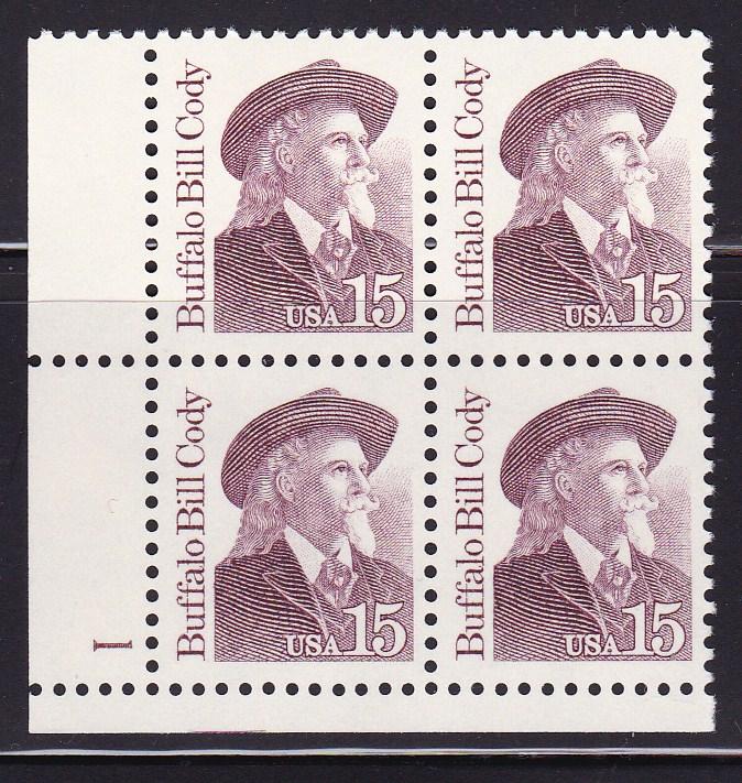 United States 1986 Great Americans Issue 15c Buffalo Bill Cody Plate Number Blk