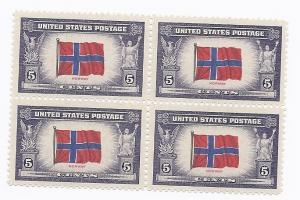 911 5c Overrun Countries - Norway Blk of 4 VF/MNH/OG