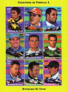 Chad 2002 Champions of Formula One/Racing Cars Sheetlet  (9) Perforated MNH