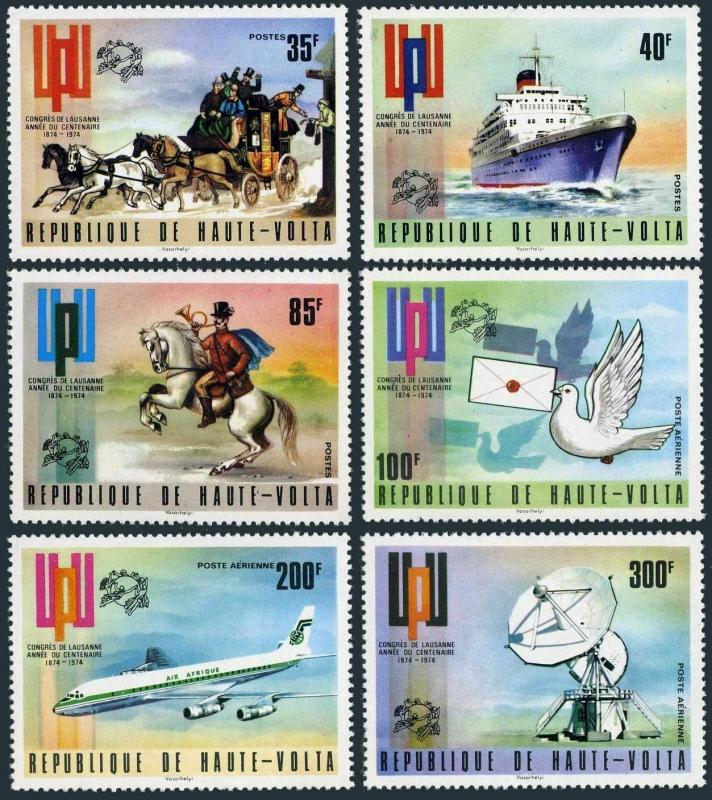 Burkina Faso 332-334,C189-C191,CTO.Michel 517-522. UPU-100,1974.Transportation. 