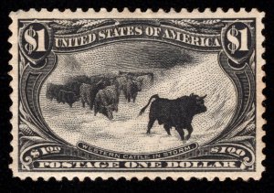 US STAMPS # 292 $1 TRANS-MISS CATTLE IN THE STORM MINT OG H $1,500 LOT #16388-2