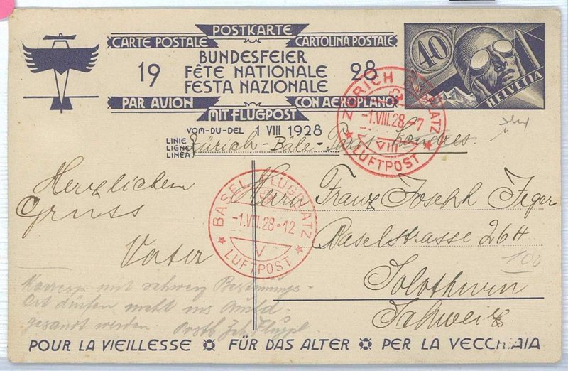 P0058 - SWITZERLAND - POSTAL HISTORY - AVIATION 1928 Postal Stationery Card-