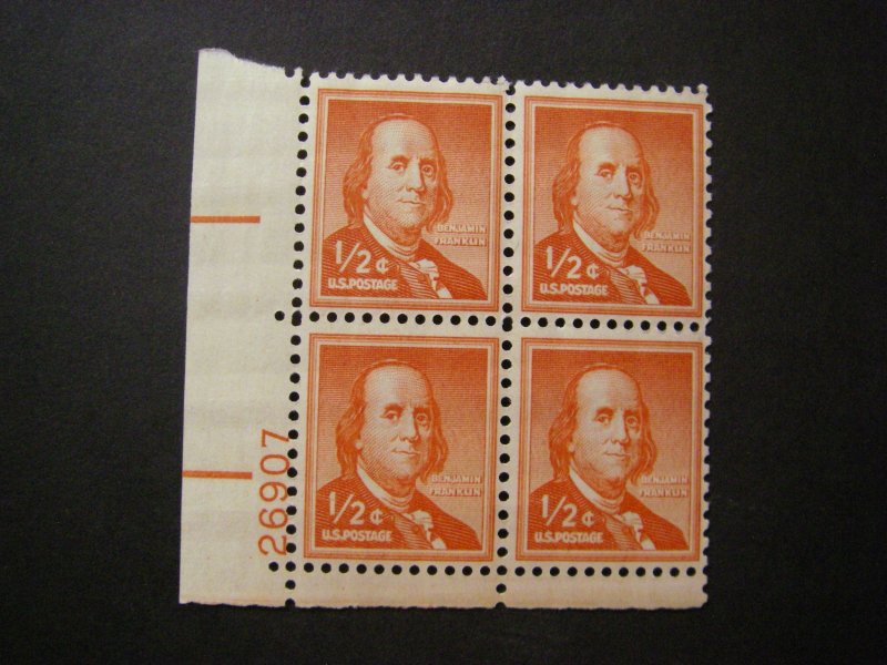 Scott 1030a, .5c Benjamin Franklin, PB4 #26907 LL, MNH Liberty Beauty